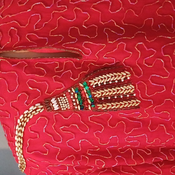 Lawrence Kazar Holiday Silk embellished tassel top blouse L - Picture 13 of 13